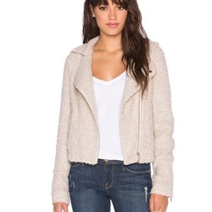 Greylin Fuzzie Moto full zip cropped Jacket beige oatmeal small